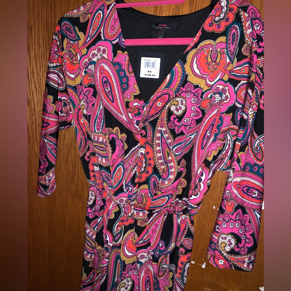 Trina Turk paisley empire waist long sleeve dress XS. NWT $198. - Picture 2 of 3
